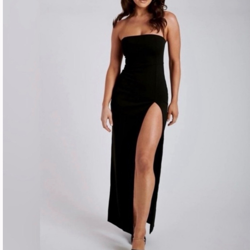 Meshki- Rachel Maxi Split Strapless Black Side